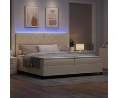 Kiemas lova su LED juostelėmis Kreminė 200 x 200 cm audinys