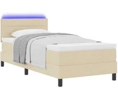 Kiemas lova su čiužiniu su LED Kreminė 80 x 200 cm audinys