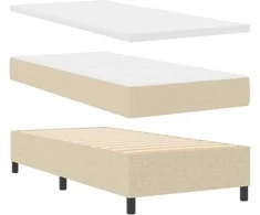 Kiemas lova su LED juostelėmis Kreminė 90 x 190 cm audinys