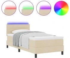 Kiemas lova su LED juostelėmis Kreminė 90 x 200 cm audinys