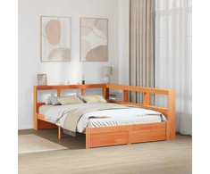 Knygų spinta lova su galvūgalio 2 pcs Vaško ruda 200 x 160 cm
