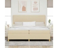 Kiemas lova su čiužiniu Kreminė 200 x 200 cm audinys