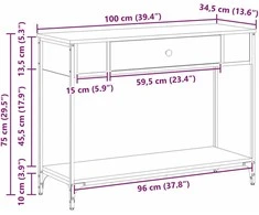 Konsolinis stalas juoda ąžuolo 100 x 34.5 x 75 cm
