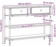 Konsolinis stalas su stalčių Juodas ąžuolas 100 x 25 x 75 cm