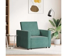 Fotelis Ištraukiamas sofa-lova vienvietis Tamsiai žalia Aksomas