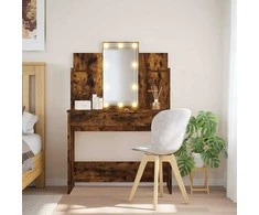 Kosmetinis staliukas su LED lemputėmis, dūminis, 96x40x142cm