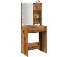Kosmetinis staliukas su LED, sendintos medienos, 60x40x140cm