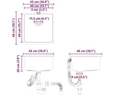 Kriauklė 80% Kvarcas ir 20% Derva 430 x 460 mm Juoda