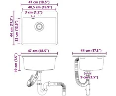 Kriauklė 80% Kvarcas ir 20% Derva 470 x 440 mm Juoda