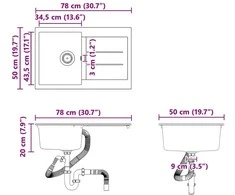 Kriauklė Juoda 780 x 500 mm 80% Kvarcas ir 20% Derva