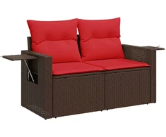 10 dalių sodo sofų komplektas su pagalvėlėmis, rudas, poliratanas