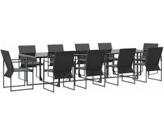 Lauko baldų komplektas Sodo valgomojo komplektas 11 pcs Juoda Plienas