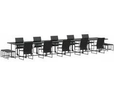 Lauko baldų komplektas Sodo valgomojo komplektas 15 pcs Juoda Plienas