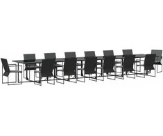 Lauko baldų komplektas Sodo valgomojo komplektas 15 pcs Juoda Plienas