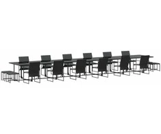 Lauko baldų komplektas Sodo valgomojo komplektas 17 pcs Juoda Plienas