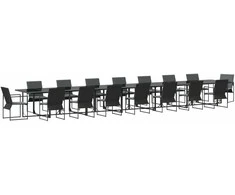 Lauko baldų komplektas Sodo valgomojo komplektas 17 pcs Juoda Plienas