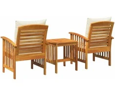 Lauko baldų komplektas Sodo Sofų Rinkinys su pagalve 3 pcs Natūralus aliejus