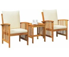 Lauko baldų komplektas Sodo Sofų Rinkinys su pagalve 3 pcs Natūralus aliejus