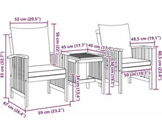Lauko baldų komplektas Sodo Sofų Rinkinys su pagalve 3 pcs Natūralus aliejus