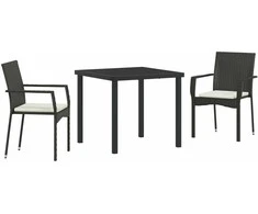 Lauko baldų komplektas Sodo valgomojo komplektas su pagalve 3 pcs Juoda poliratanas