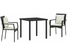 Lauko baldų komplektas Sodo valgomojo komplektas su pagalve 3 pcs Juoda poliratanas