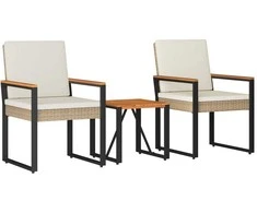 Lauko baldų komplektas 3 pcs Bežė ir kreminė balta poliratanas