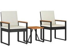 Lauko baldų komplektas 3 pcs Juoda ir kreminė balta poliratanas