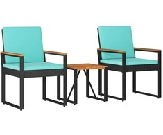 Lauko baldų komplektas 3 pcs Juoda ir turkio poliratanas