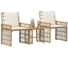 Lauko baldų komplektas 3 pcs Natūralus ir grietinėlės baltas