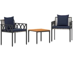 Lauko baldų komplektas 3 pcs Pilka ir tamsiai mėlyna