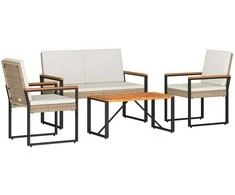 Lauko baldų komplektas 4 pcs Bežė ir kreminė balta poliratanas