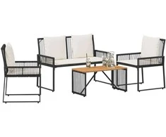Lauko baldų komplektas 4 pcs Juoda ir kreminė balta poliratanas