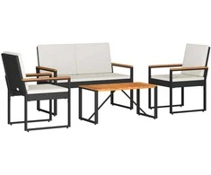 Lauko baldų komplektas 4 pcs Juoda ir kreminė balta poliratanas