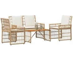 Lauko baldų komplektas 4 pcs Natūralus ir grietinėlės baltas