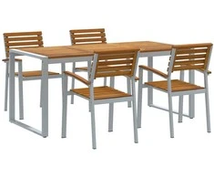 Lauko baldų komplektas Sodo valgomojo komplektas 5 pcs Pilka Kietos akacijos mediena