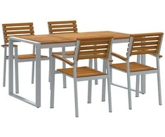 Lauko baldų komplektas Sodo valgomojo komplektas 5 pcs Pilka Kietos akacijos mediena