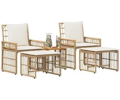 Lauko baldų komplektas 5 pcs Natūralus ir grietinėlės baltas