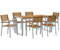 Lauko baldų komplektas Sodo valgomojo komplektas 7 pcs Pilka Kietos akacijos mediena