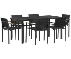 Lauko baldų komplektas 7 pcs Juoda ir Antracitas Tekstilenas