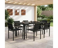 Lauko baldų komplektas 7 pcs Juoda ir Antracitas Tekstilenas