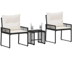 Lauko baldų komplektas 7 pcs Juoda ir kreminė balta poliratanas