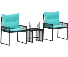 Lauko baldų komplektas 7 pcs Juoda ir turkio poliratanas