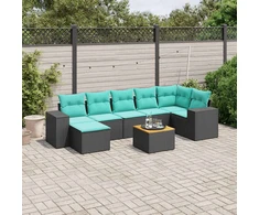 Lauko baldų komplektas 8 dalių sodo sofų komplektas su pagalvėlėmis, juodas, poliratanas