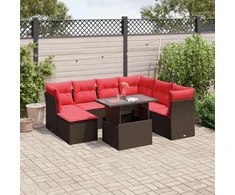Lauko baldų komplektas 8 dalių sodo sofų komplektas su pagalvėlėmis, rudas, poliratanas