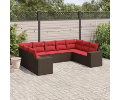 9 dalių sodo sofų komplektas su pagalvėlėmis, rudas, poliratanas