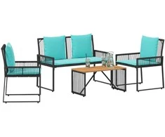 Lauko baldų komplektas 9 pcs Juoda ir turkio poliratanas