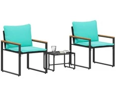 Lauko baldų komplektas Baldų komplektai su pagalve 3 pcs Juoda ir turkio Ratanas