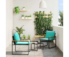 Lauko baldų komplektas Baldų komplektai su pagalve 3 pcs Juoda ir turkio Ratanas