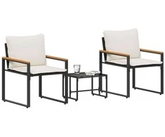 Lauko baldų komplektas Baldų komplektai 3 pcs Juoda ir kreminė balta Ratanas