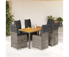 Bistro komplektas su pagalvėlėmis, 7 dalių, pilkas, poliratanas
